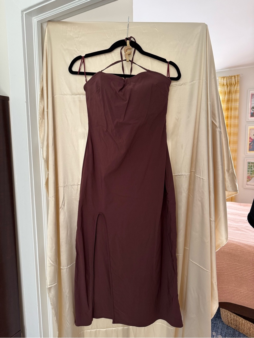 cult gaia Maroon Midi Dress with Side Slit